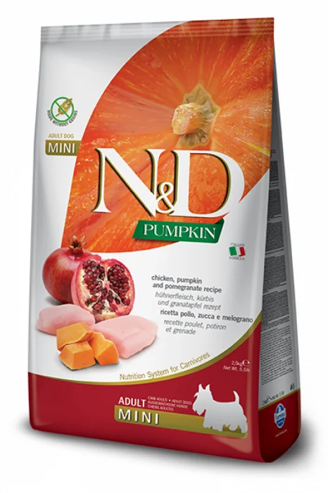 ND Pumpkin Grain Free Mini Adult Adult, Pui si rodie, 7 kg