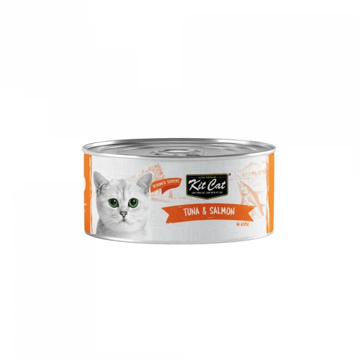 Hrana umeda pentru pisici, Kit Cat, Ton fara Oase  Topping de Somon, 80g