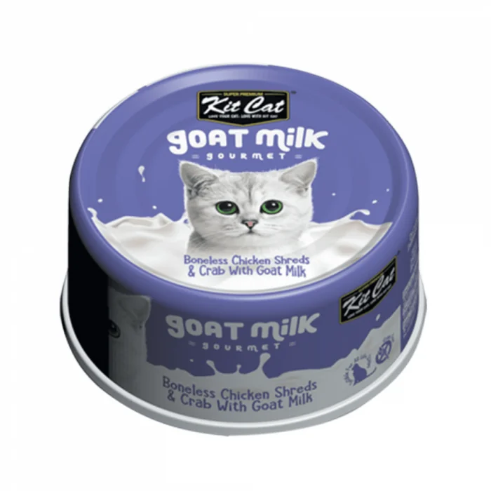Hrana umeda pentru pisici, Kit Cat Goat Milk Gourmet,File de Pui Fara Oase  Crab cu Lapte de Capra, 70g