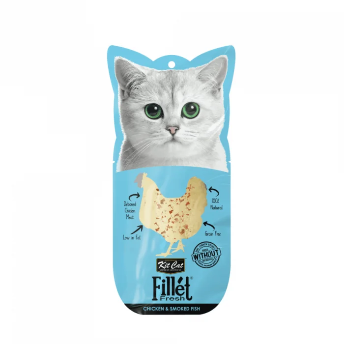 Recompense lichide pentru pisici Kit Cat Fillet Fresh, pui si peste afumat, 30g
