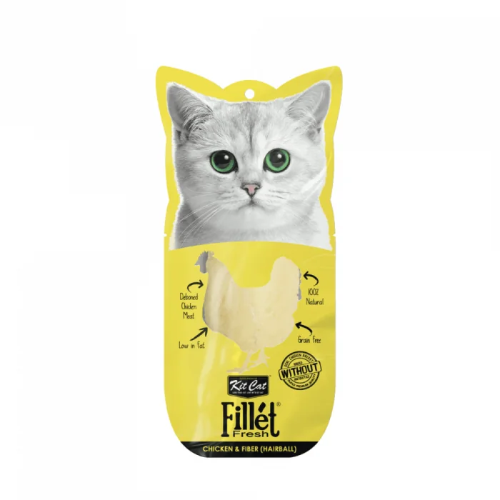 Recompense lichide pentru pisici Kit Cat Fillet Fresh, pui si fibre, hairball, 30g