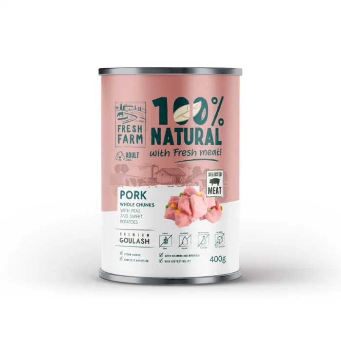 Hrana umeda caini, Fresh Farm Goulash with pork, peas and sweet potato 400 gr