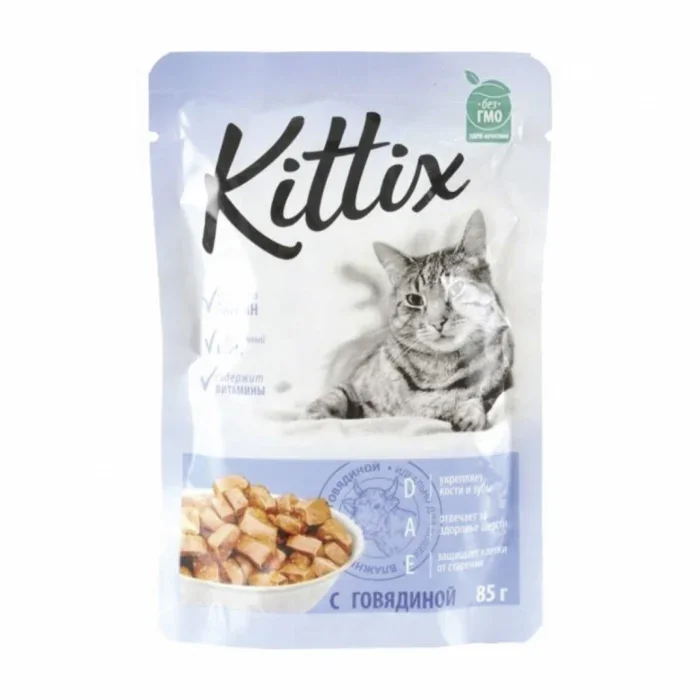 Hrana umeda pentru pisici adulte KITTIX, vita, 85G