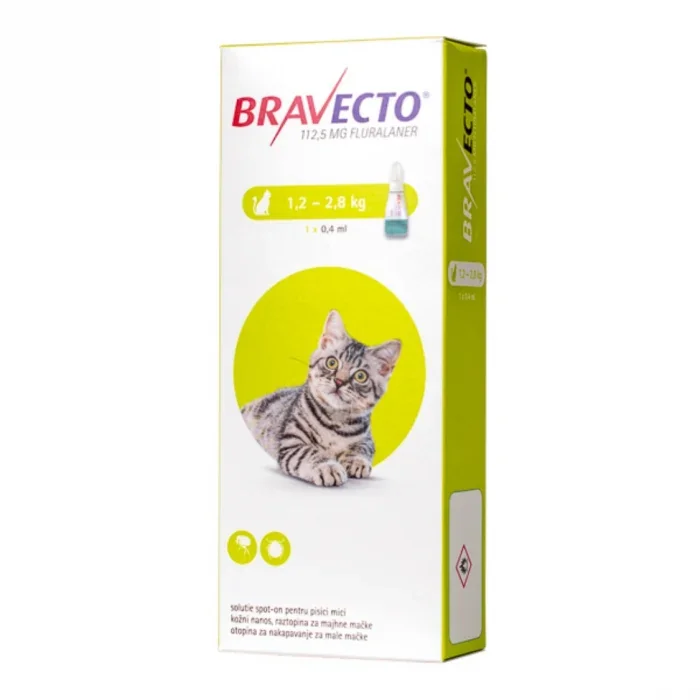 Bravecto Spot On Pisica 1.2-2.8 kg, 112.5 mg, 1 pipeta
