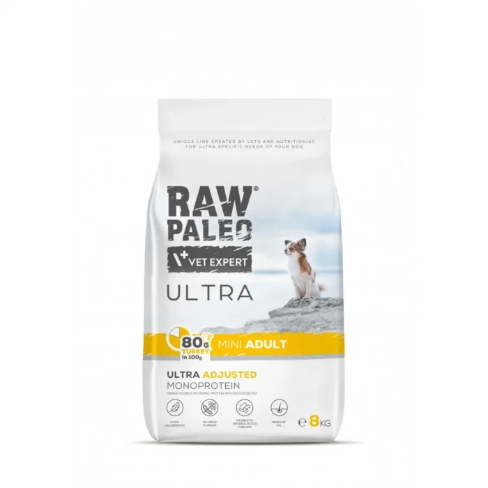 Hrana uscata pentru caini Raw Paleo Ultra Turkey Mini Adult  8kg