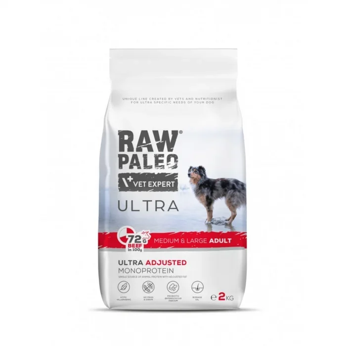 Hrana uscata pentru caini Raw Paleo Ultra Beef Medium  Large Adult 2kg
