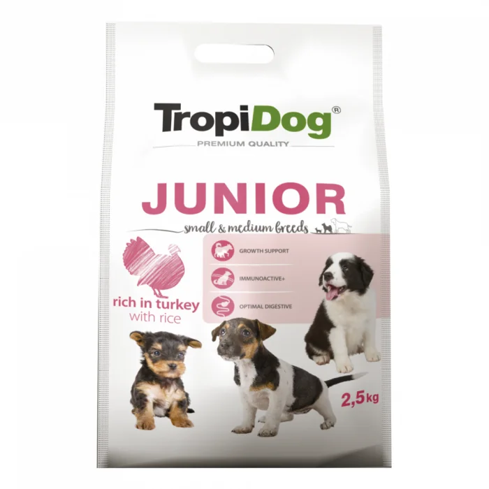 TropiDog, hrana uscata Premium Junior Talie mica si medie,  2.5 kg