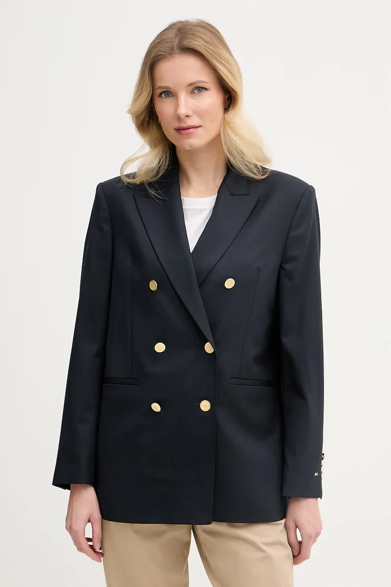 Tommy Hilfiger sacou cu două rânduri de nasturi pentru femei, cu amestec de lână