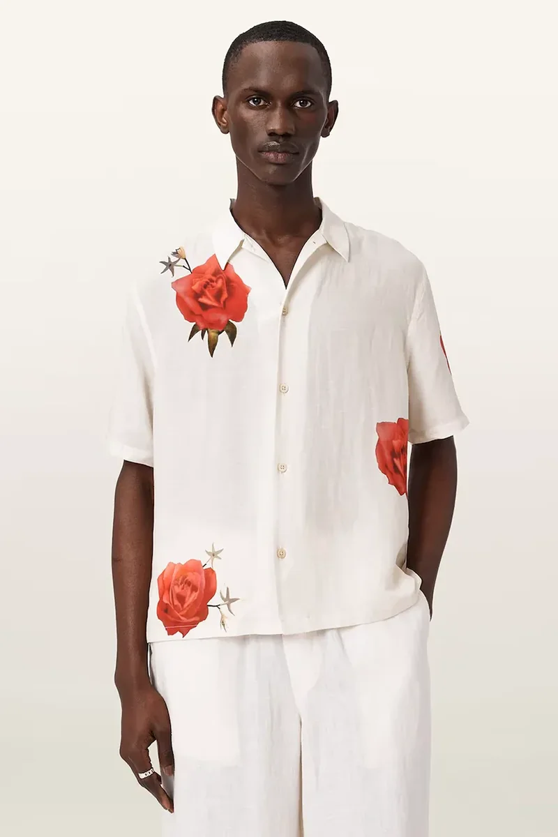 AllSaints cămașă pentru bărbați, din in FLEUR