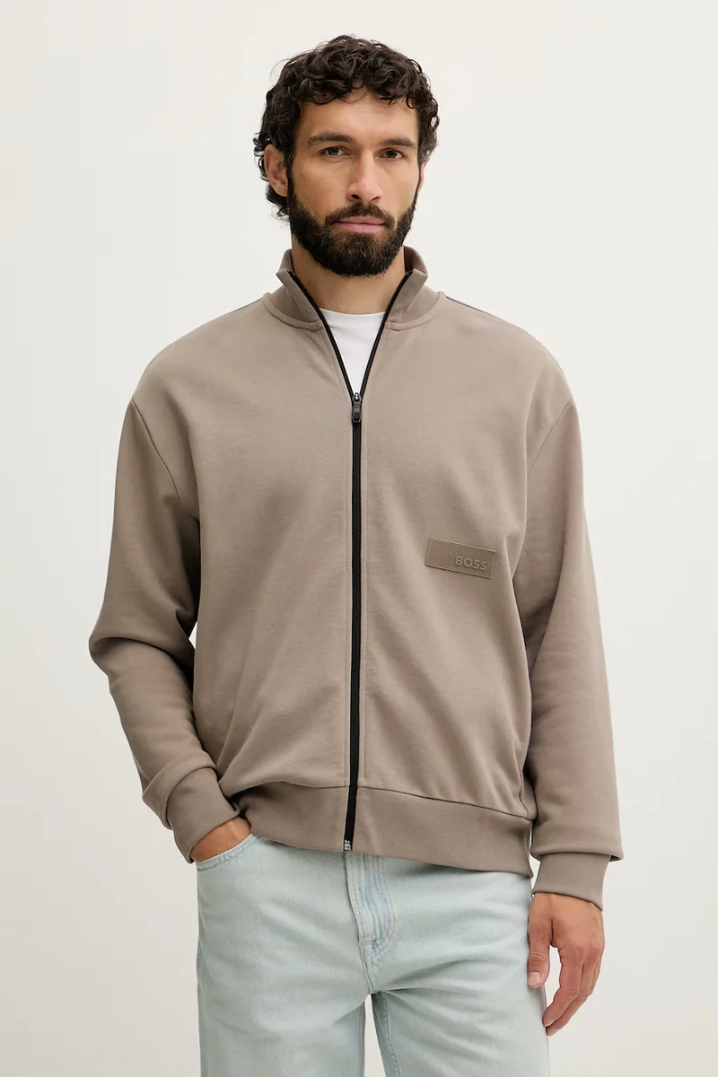 BOSS Green hanorac cu fermoar bărbătesc din bumbac SW_Collar Full Zip