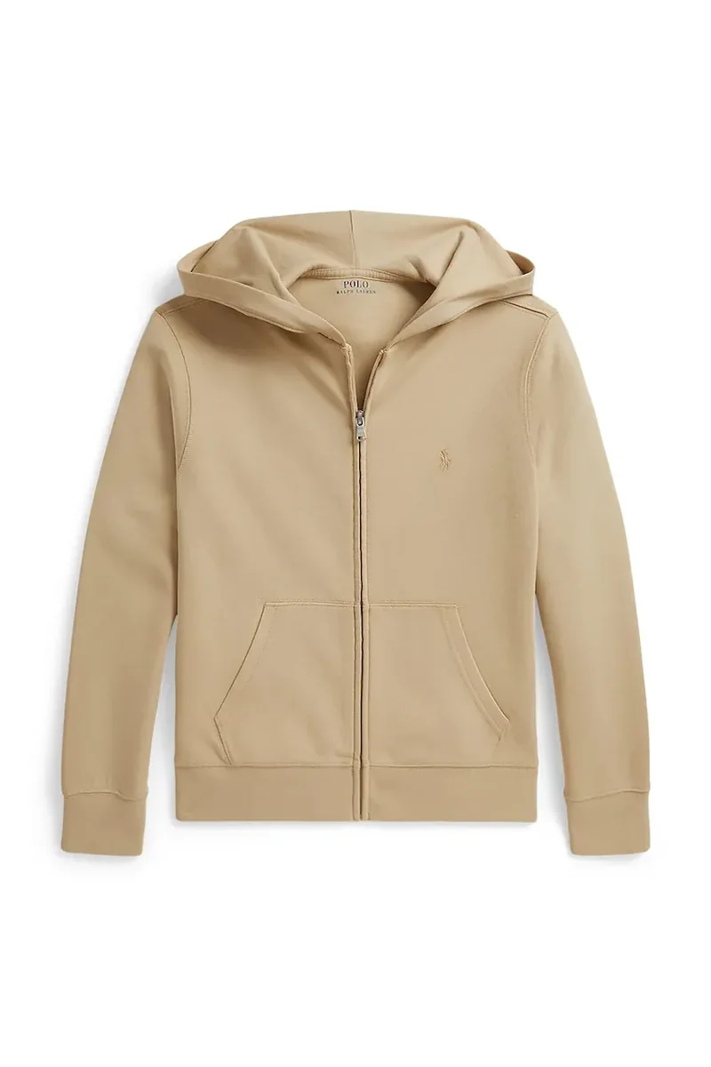 Polo Ralph Lauren hanorac cu fermoar și glugă pentru copii cu bumbac