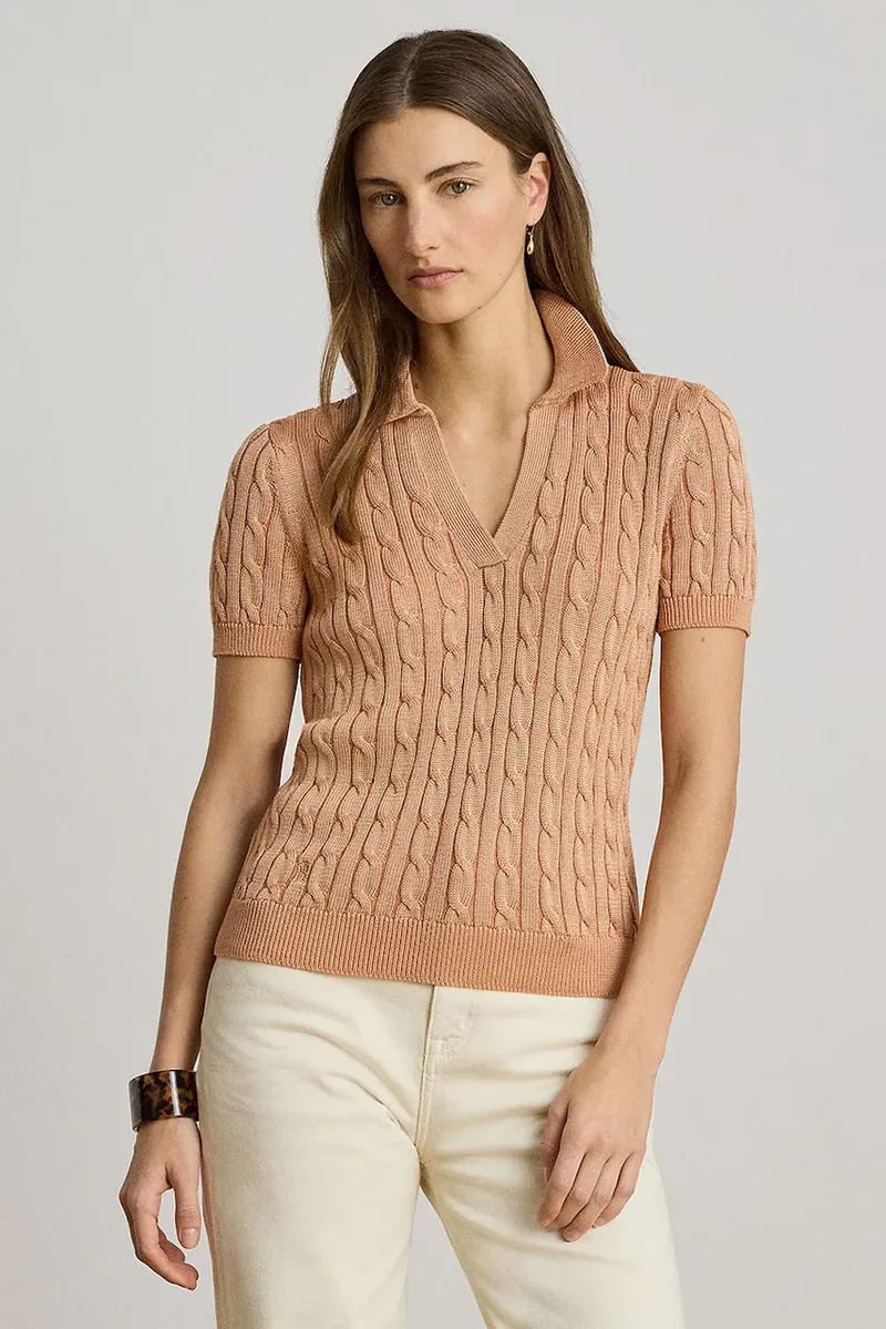 Lauren Ralph Lauren pulover cu mânecă scurtă pentru femei, cu vâscoză