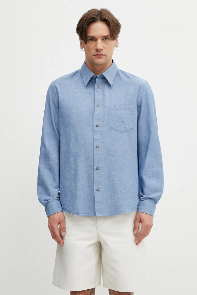 A.P.C. cămașă bărbătească cu bumbac și in