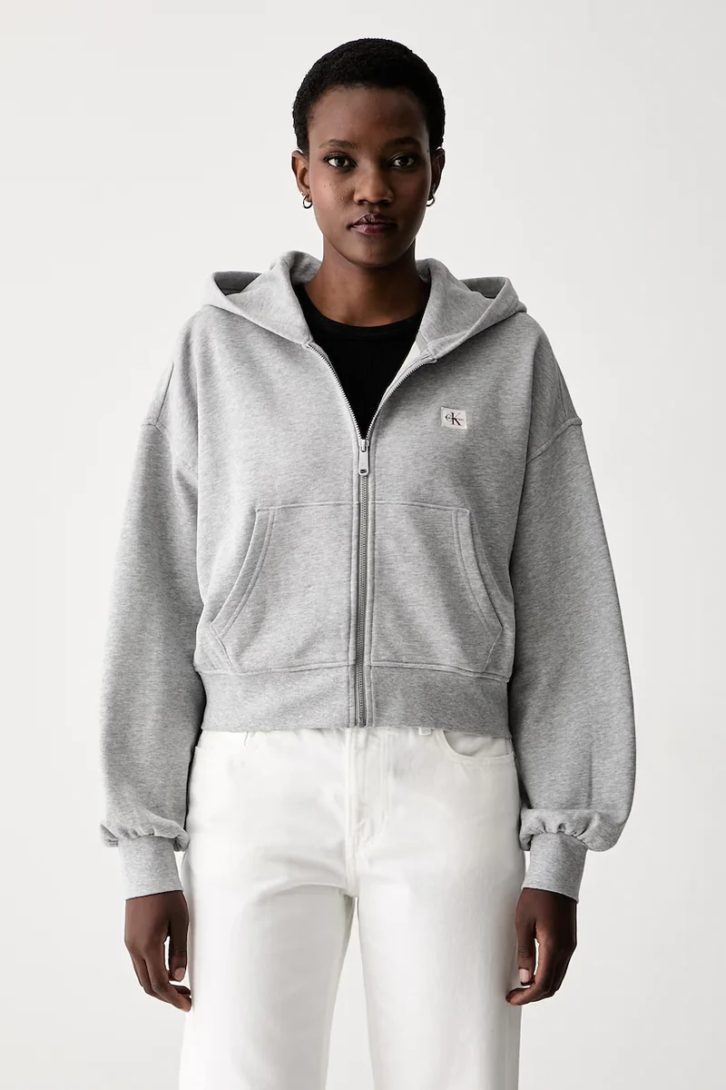 Calvin Klein Jeans hanorac cu fermoar și glugă pentru femei din bumbac