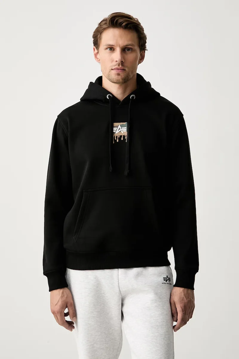 Alpha Industries hanorac cu glugă pentru bărbați cu bumbac Dripping Camo Print