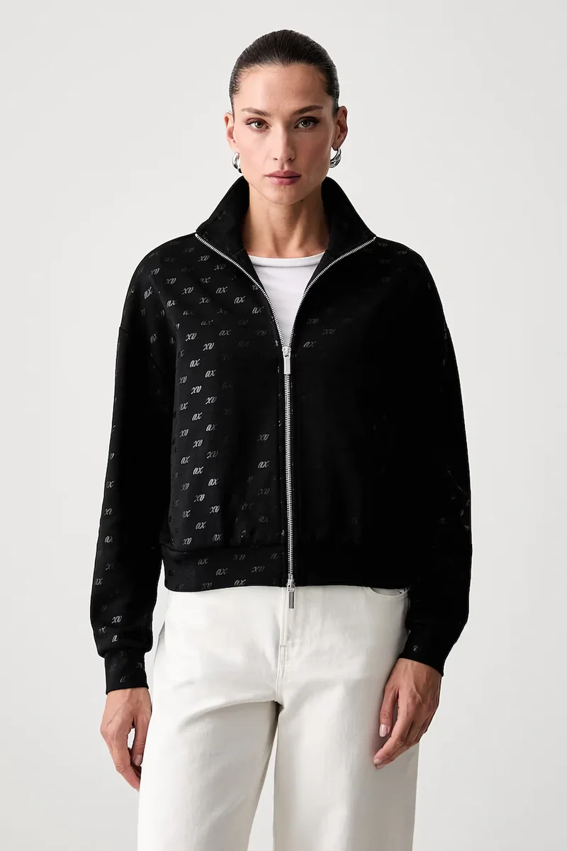 Armani Exchange hanorac cu fermoar pentru femei cu bumbac