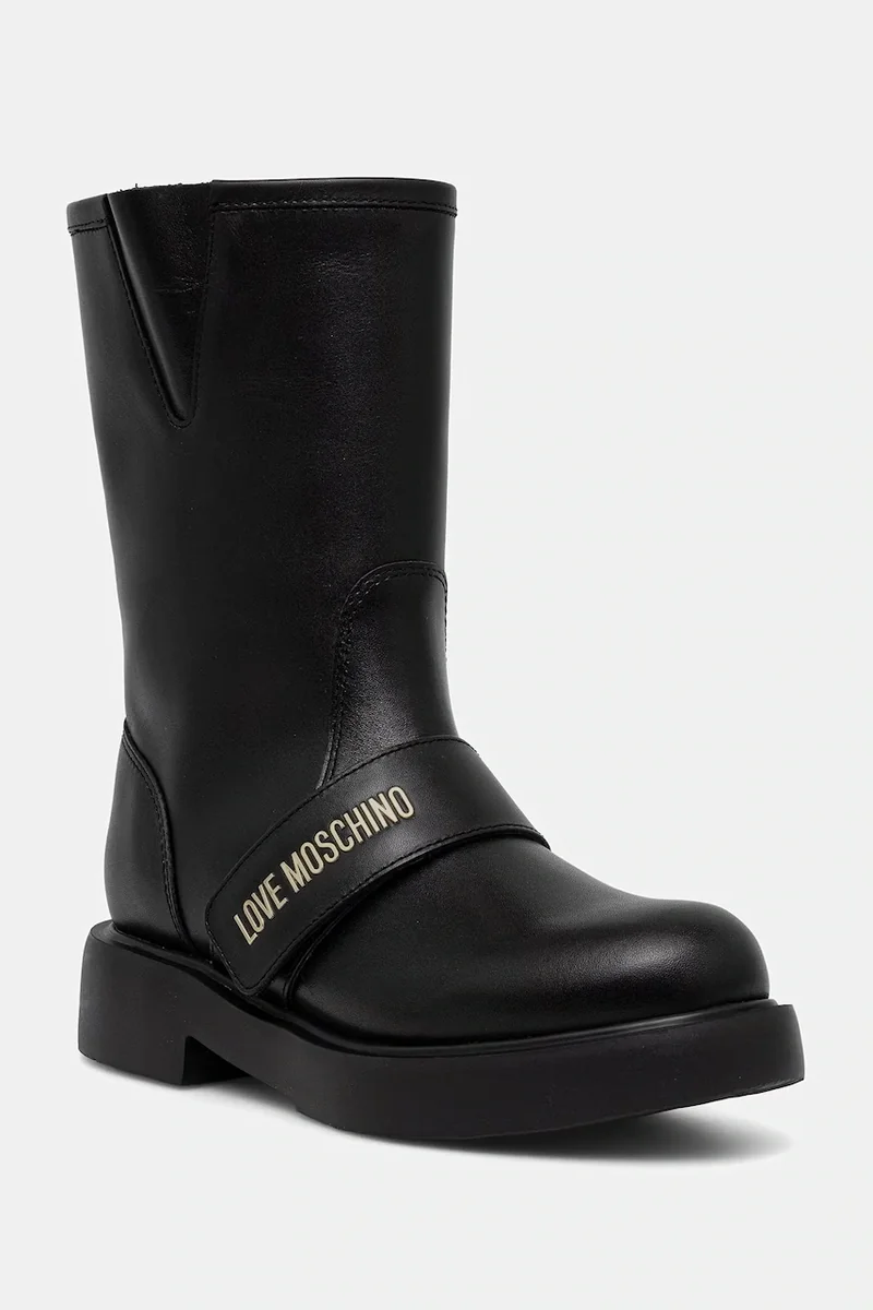 Love Moschino botine cu toc plat pentru femei din piele