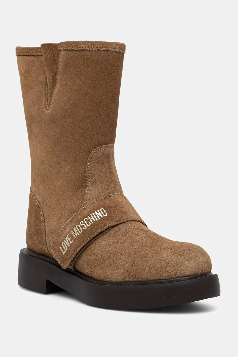 Love Moschino botine cu toc plat pentru femei din piele întoarsă