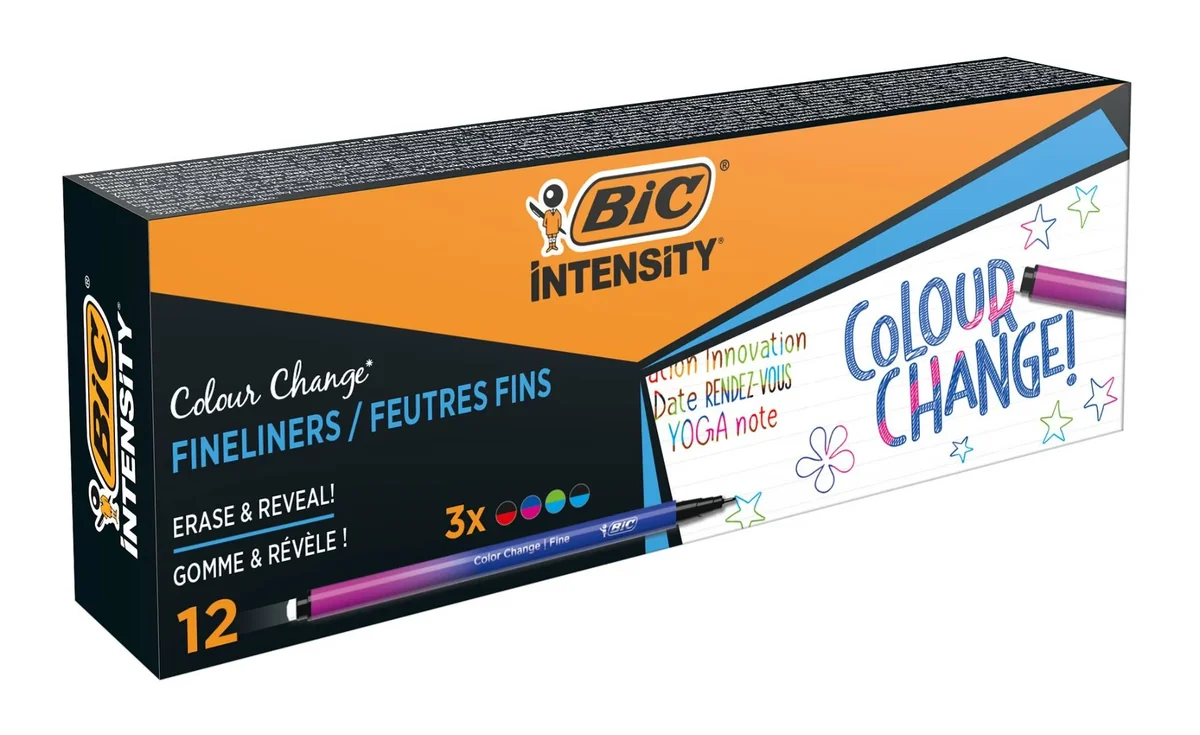 Finelinere Intensity Medium, Bic, diverse culori, 12 bucati