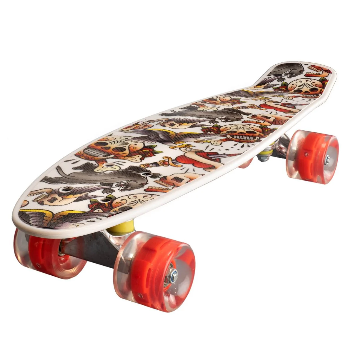 Penny board Landsurfer, Cu roti luminoase, 56 cm,  ABEC-7 PU, Aluminium 90 kg, Happy skull