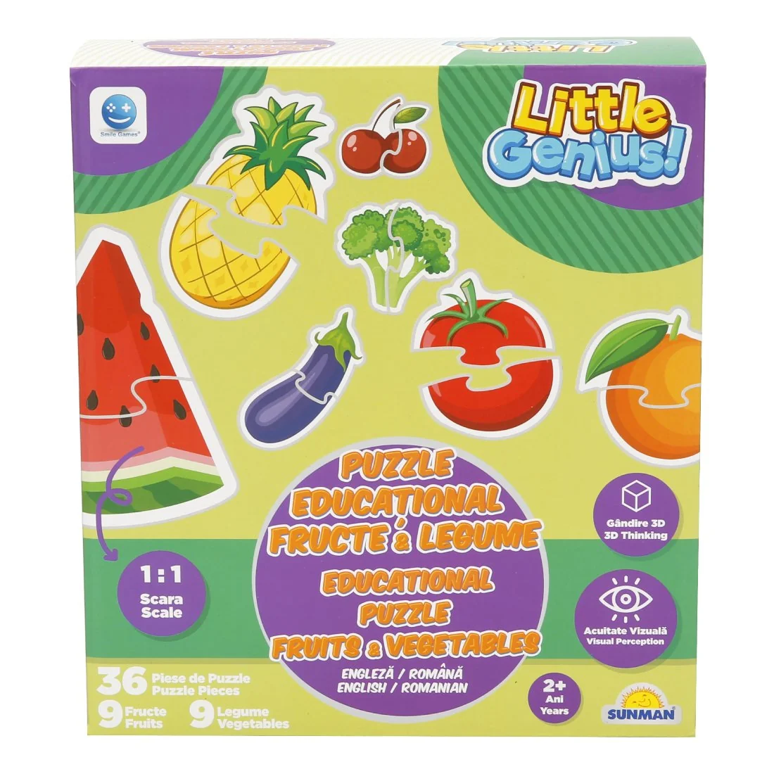 Puzzle educational cu fructe si legume, Smile Games, 36 piese