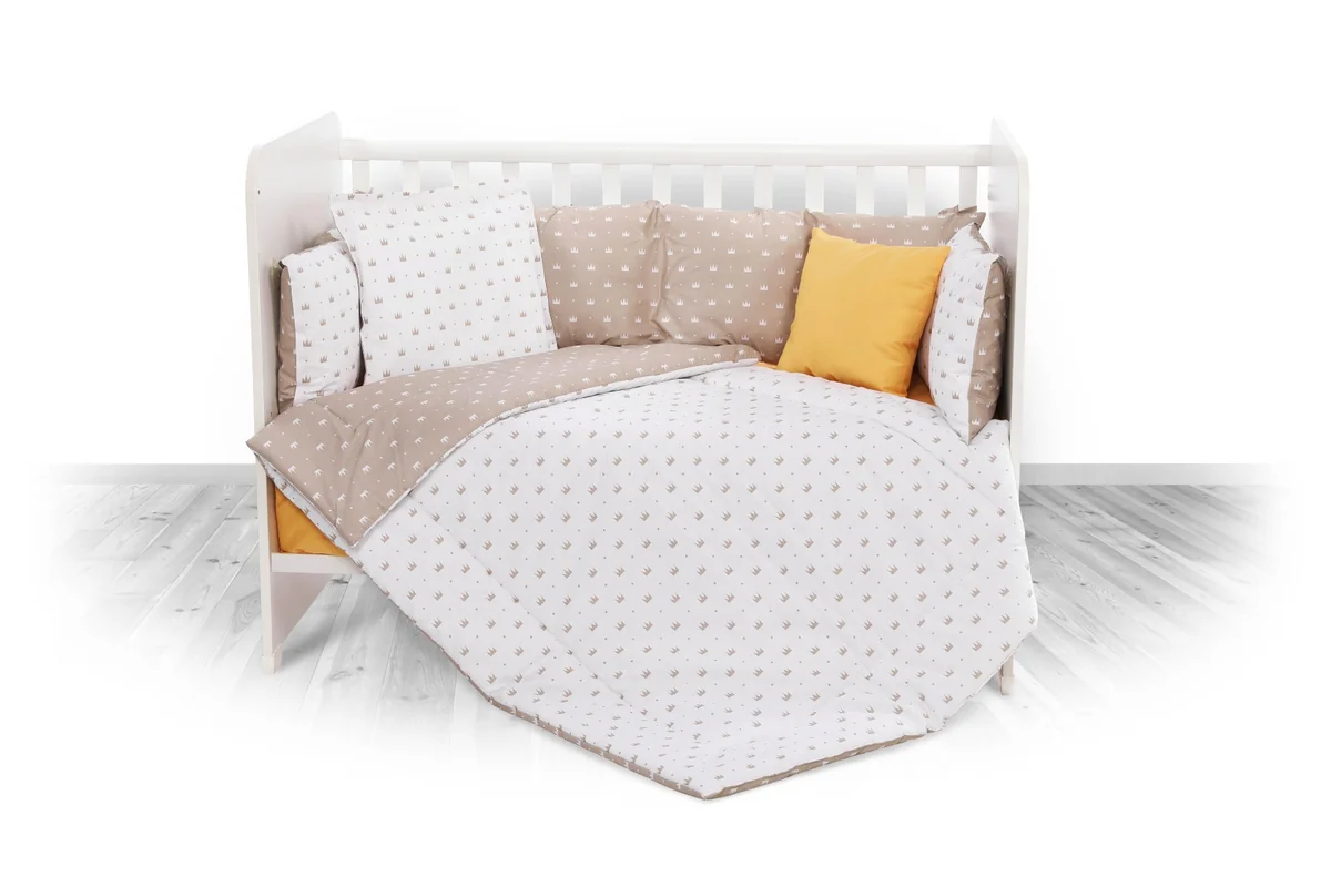 Set lenjerie de pat Lorelli, cu 8 piese din bumbac ranforce, 70 x 140 cm, Crowns Latte