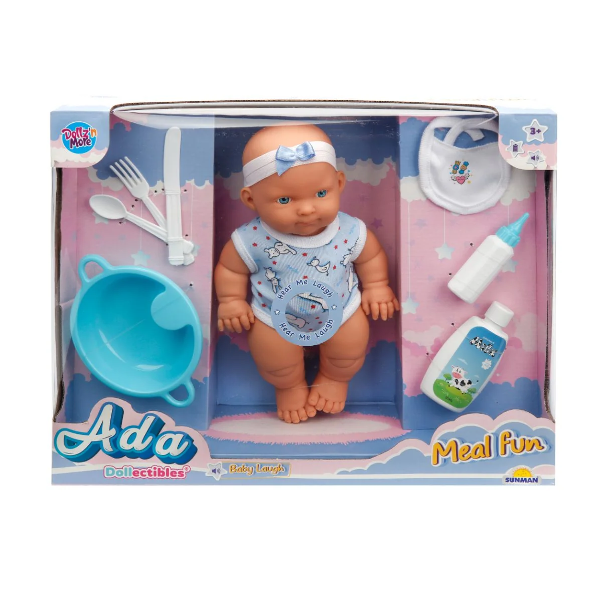 Set papusa bebelus Ada cu accesorii, Dollz n More, 23 cm, Albastru