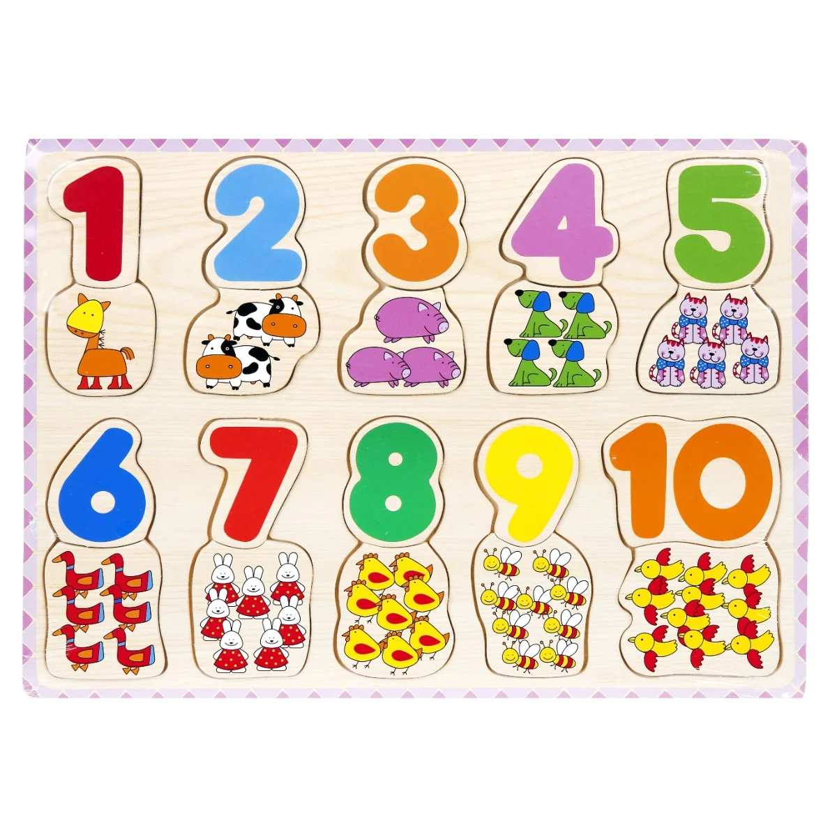 Puzzle din lemn, Gasiti si conectati numerele si figurinele, 20 piese