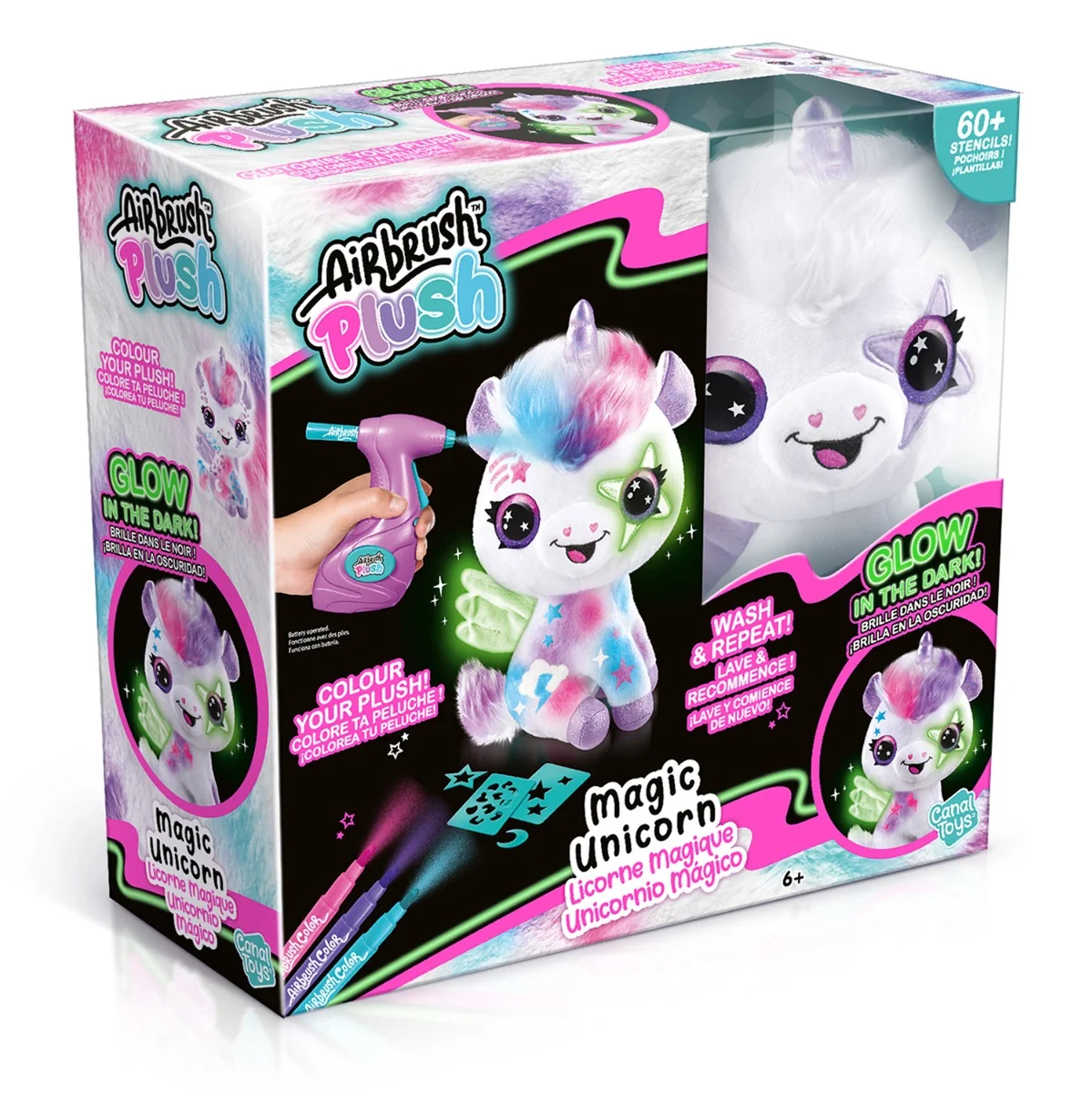 Jucarie de plus de colorat, Airbrush Plush, Glow in the dark, Magic Unicorn