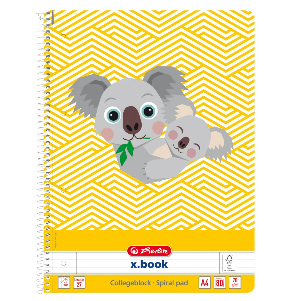 Caiet dictando cu spirala, A4, Herlitz, Cute Animals, Koala, 80 file