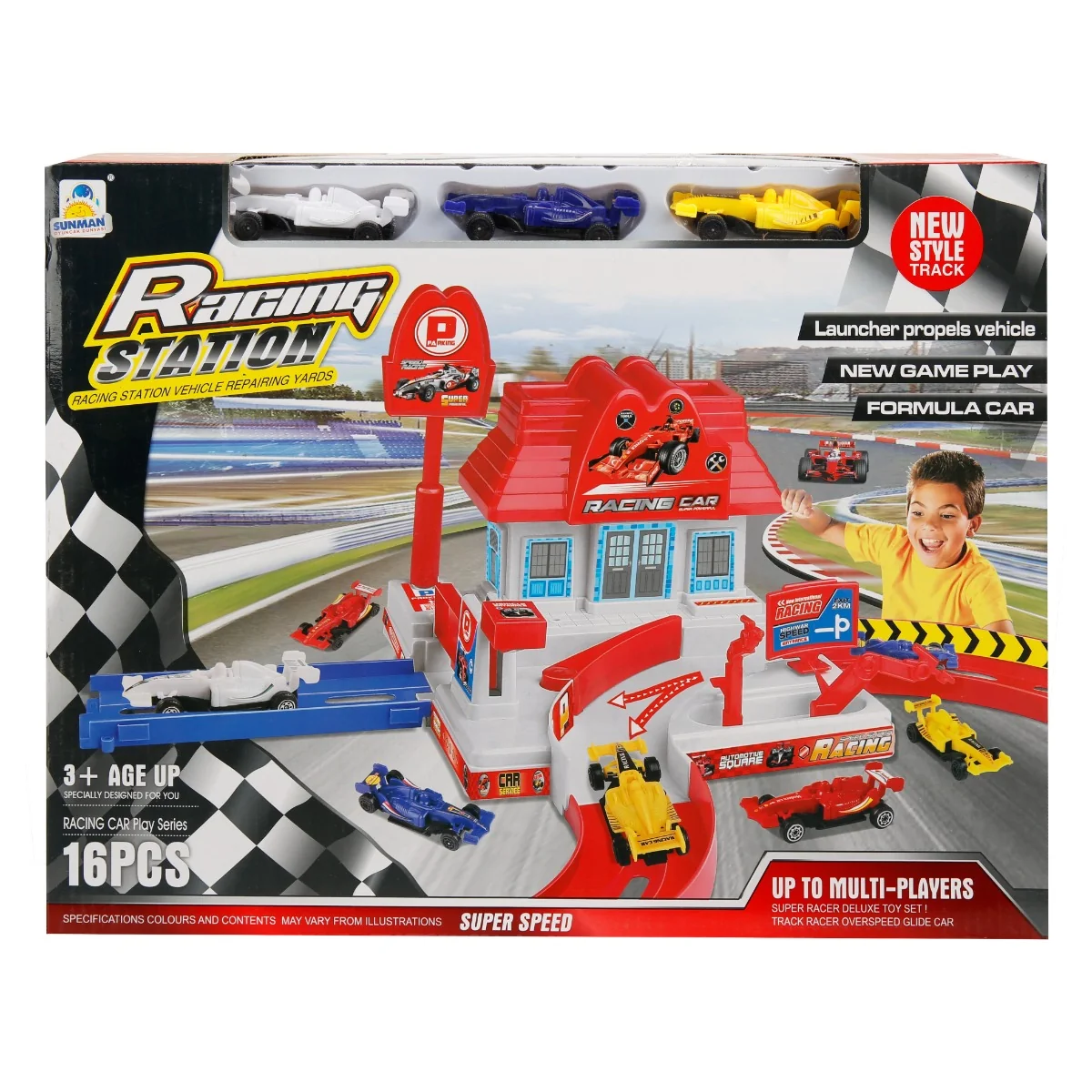 Set statie cu 3 masini de curse, Maxx Wheels, Racing Station