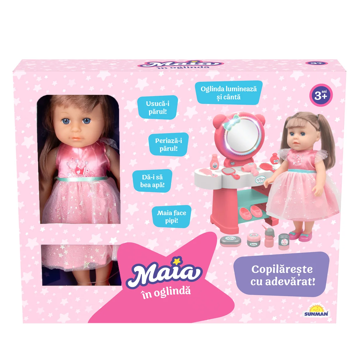 Set de joaca cu papusa Maia in oglinda, Roz