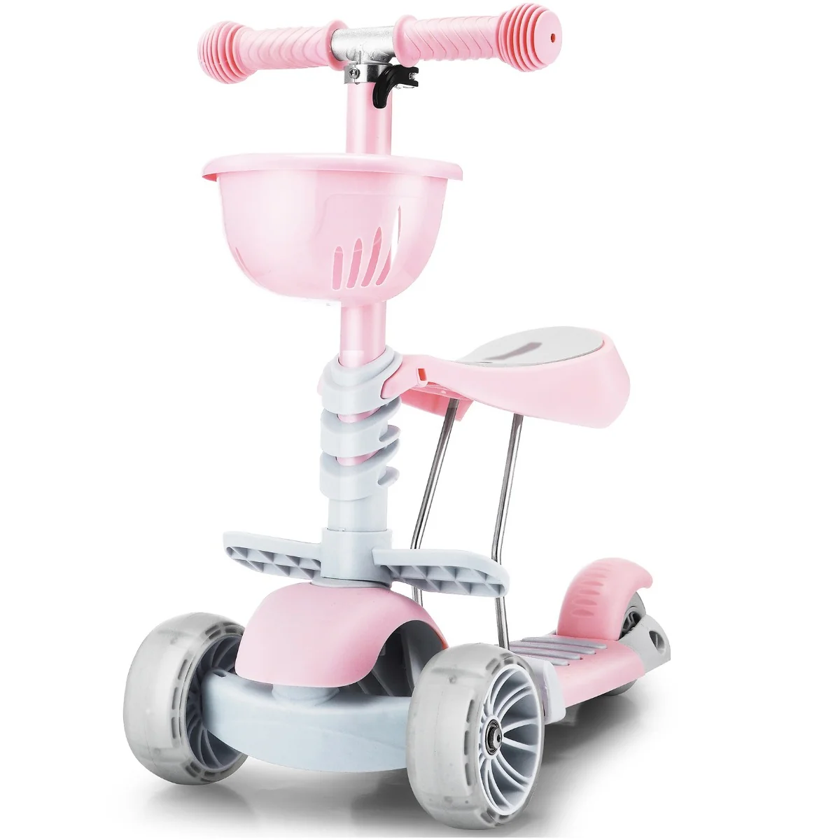 Trotineta cu roti luminoase, 3 in 1, Kinder XS Action One, Roz