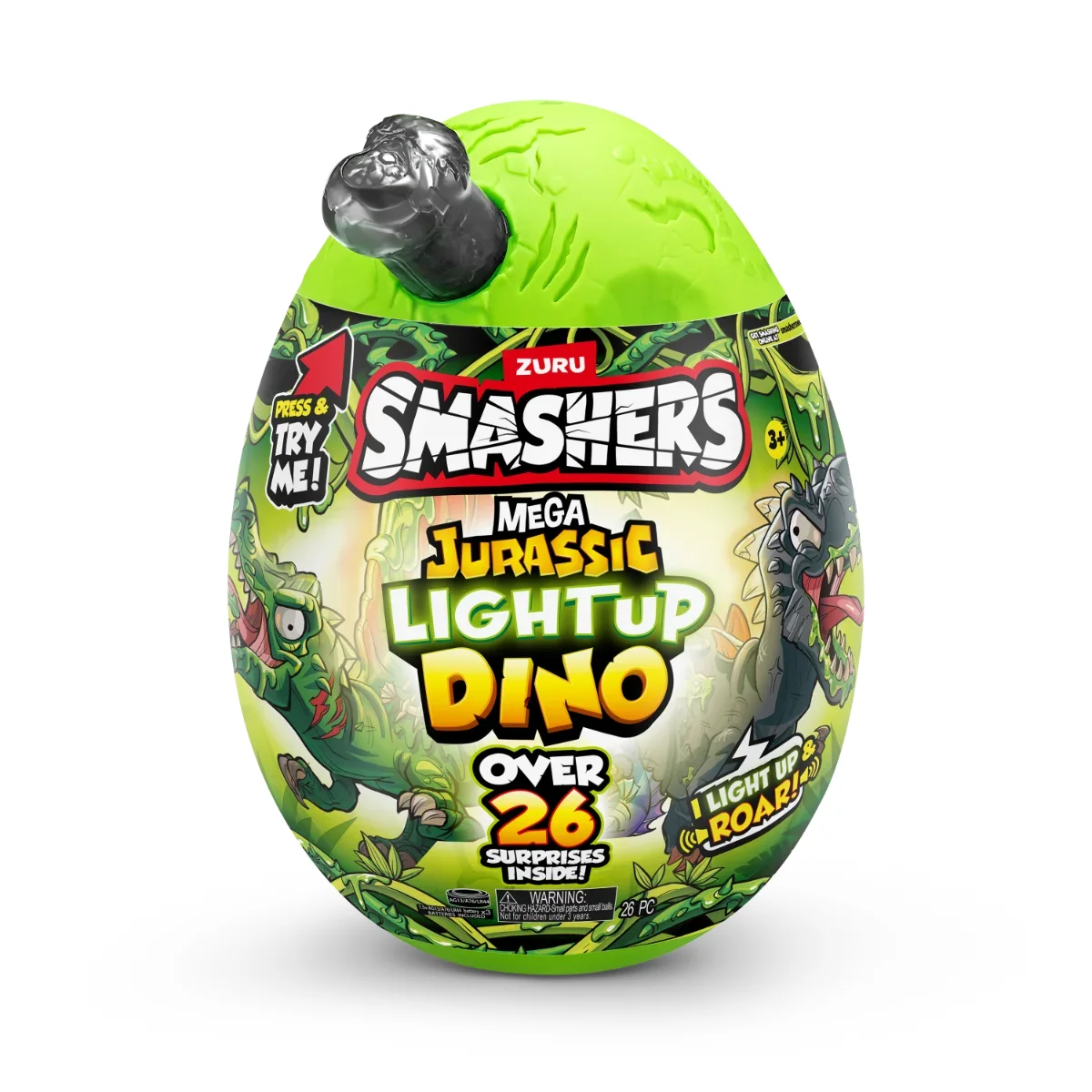 Figurina dinozaur in ou, Smashers, Mega Dino Jurassic Light-Up, Gri, S1