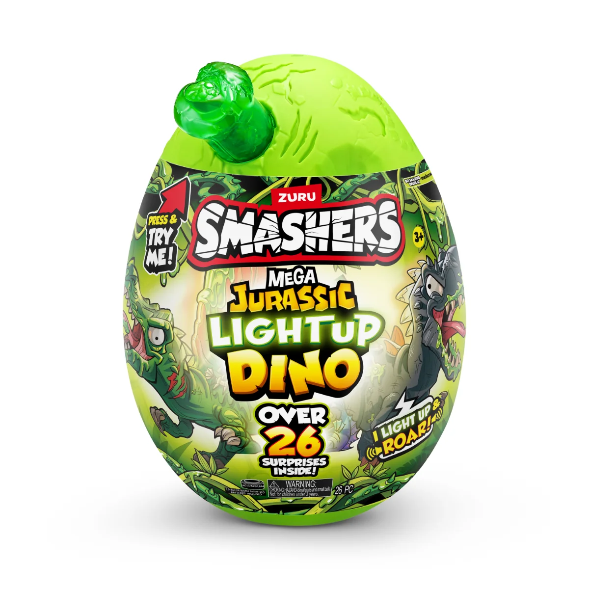 Figurina dinozaur in ou, Smashers, Mega Dino Jurassic Light-Up, Verde, S1