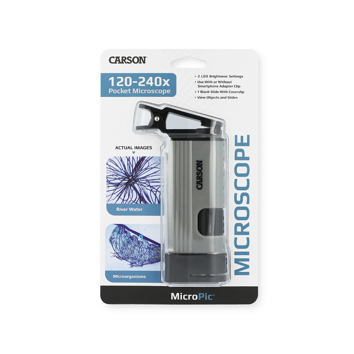 Microscop portabil cu adaptor pentru smartphone, Carson, marire 120 -240x, MicroPic