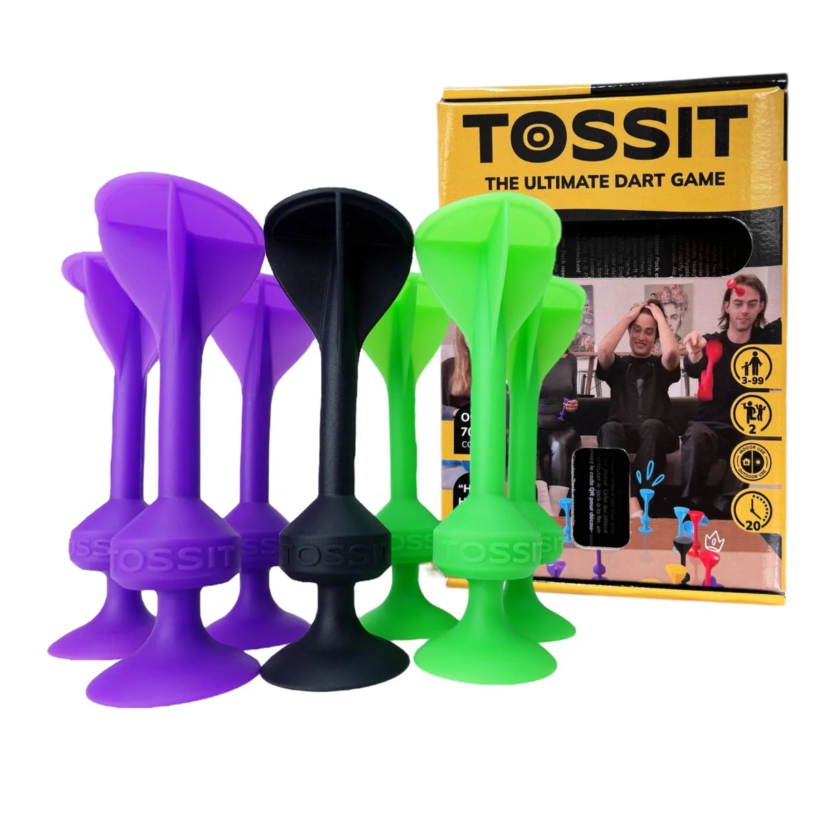 Joc de darts cu ventuze, Tossit, 7 buc, Mov-Verde