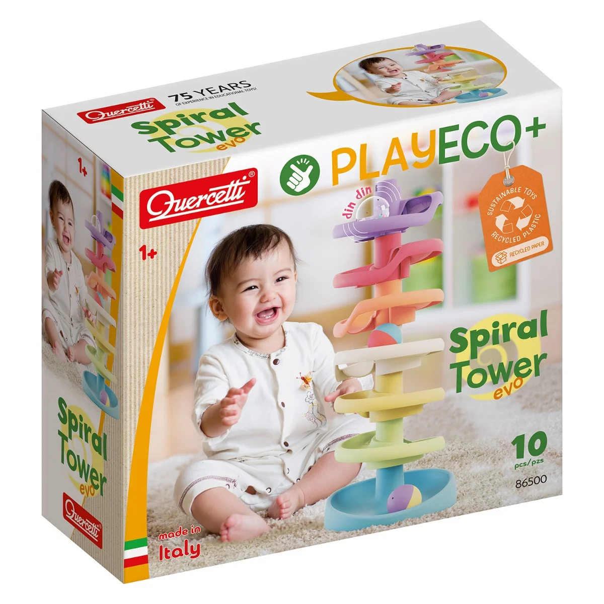 Set de joaca cu bile, Quercetti, Spiral Tower, Play Eco, 10 piese