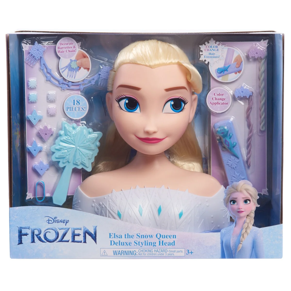 Manechin de coafat cu accesorii, Styling Head, Papusa Elsa Frozen, 18 piese