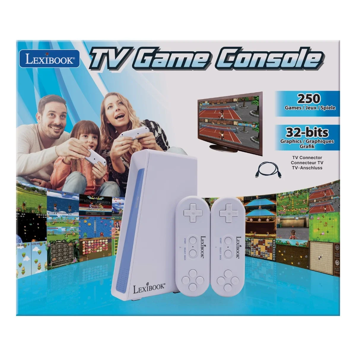 Consola Tv cu 250 jocuri si 2 controlere wireless, Lexibook, 32-Bit Graphics