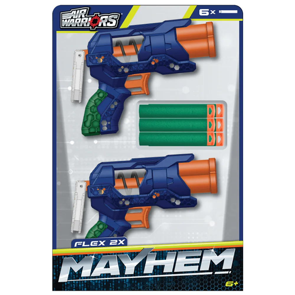 Set 2 arme de jucarie, Air Warriors, Mayhem Ruin, 6 sageti din burete