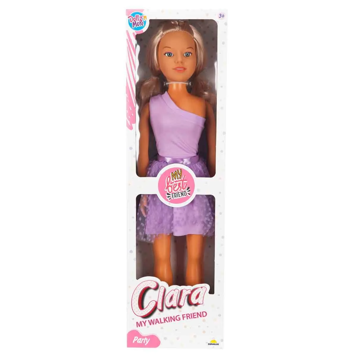 Papusa Clara in tinuta de petrecere, Dollz n More, cu rochie mov, 80 cm