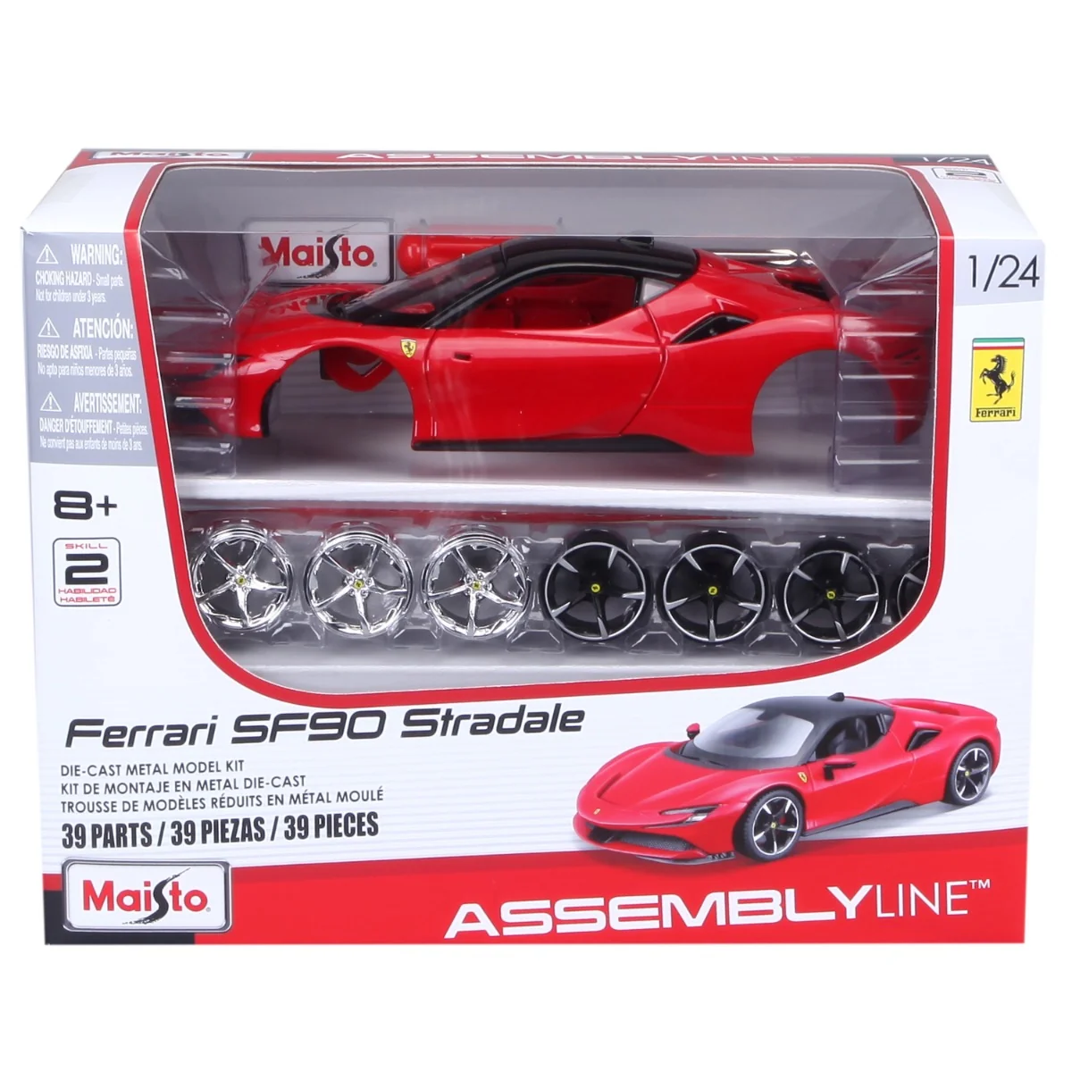Set constructie masinuta metalica, Maisto, Ferrari SF90 Stradale, 39 piese, 1:24, Rosu