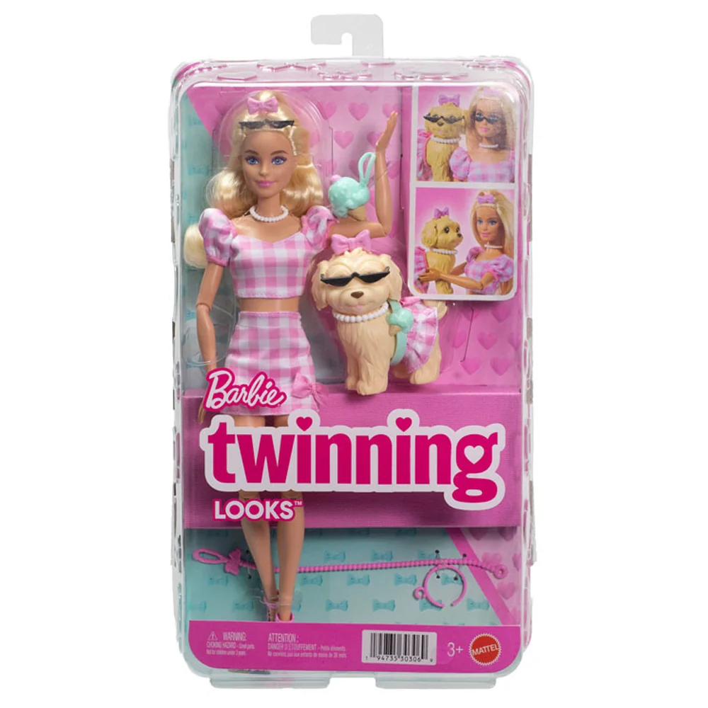Papusa cu catel si tinute roz, Barbie, Twinning Looks, JFP36
