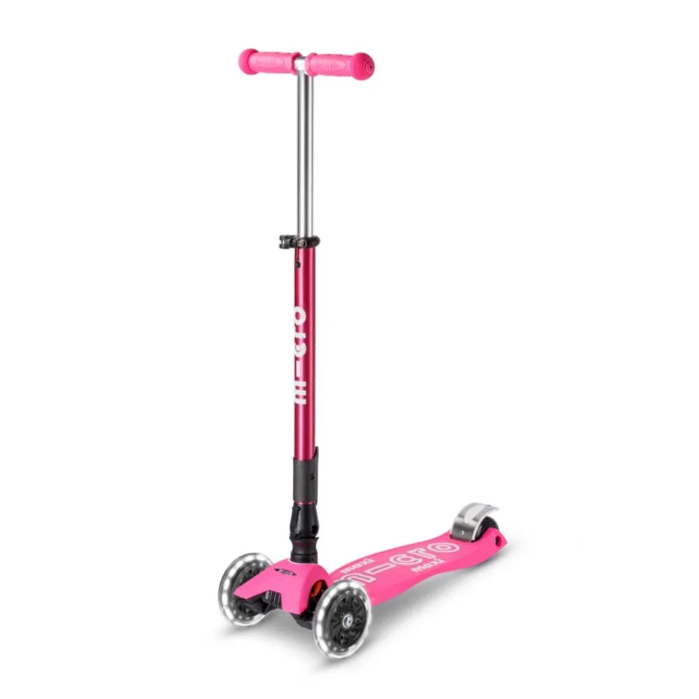 Trotineta pliabila cu 3 roti si lumini LED, Micro, Maxi Deluxe, Shocking Roz