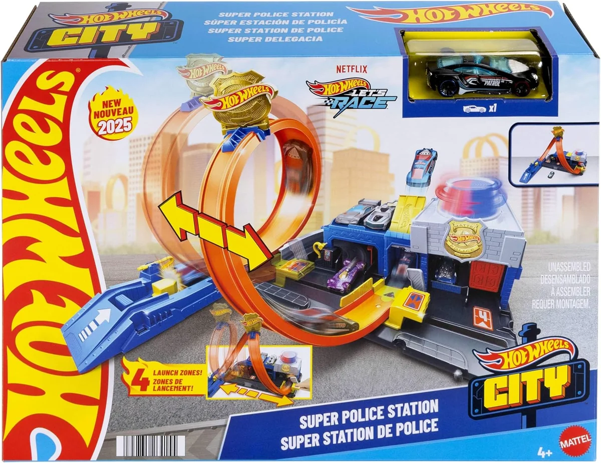 Set de joaca cu masinuta, Hot Wheels City, Super Police Station,  JBM71