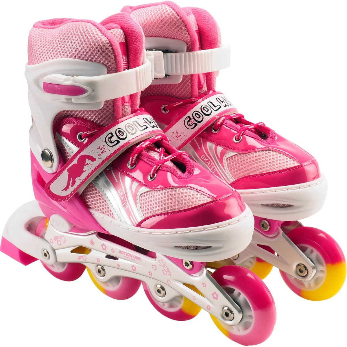 Role reglabile, Action One, Pinky, roti luminoase din silicon, sina aluminiu, S (31-34), Roz