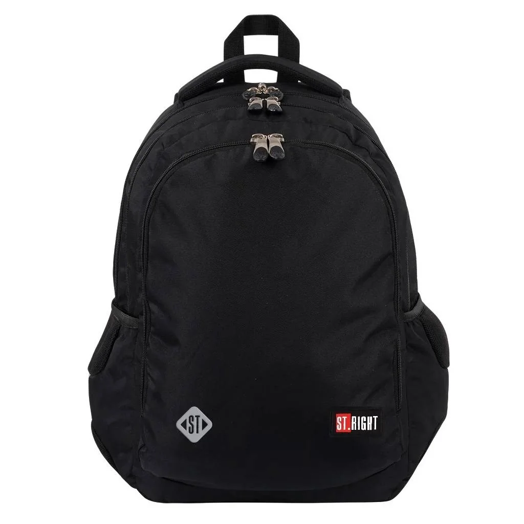Ghiozdan cu 3 compartimente, 2 buzunare, St Majewski, St.Right Black, 46 cm, Negru
