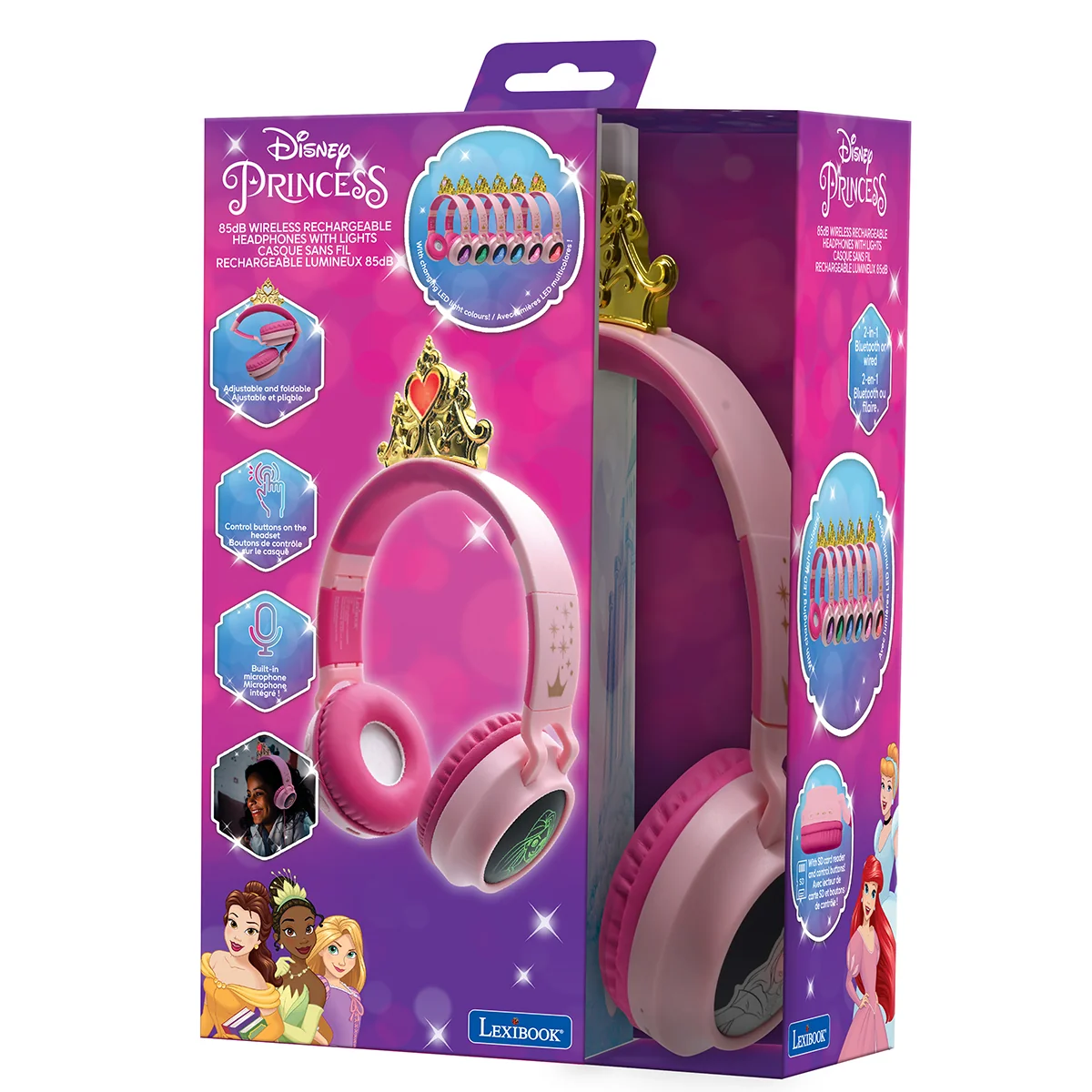Casti audio pliabile cu fir si Bluetooth, Lexibook, Disney Princess 3D