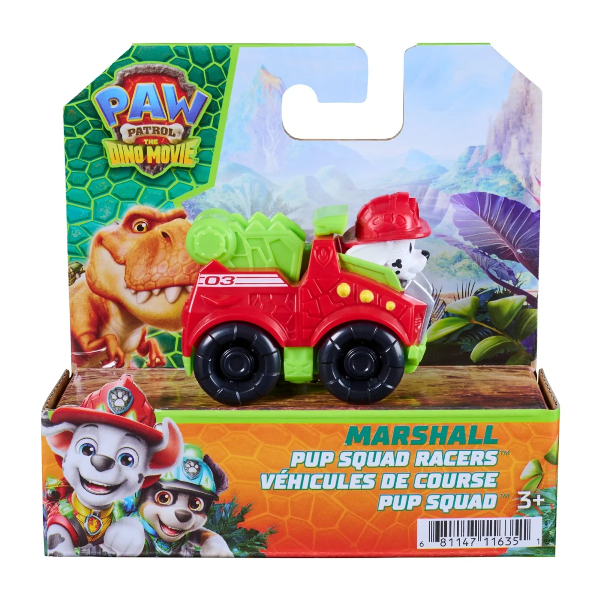 Mini vehicul cu figurina, Paw Patrol the Dino Movie, Pup Squad Racers, Marshall, 20157135